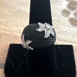 New Black‎ and Silver Women's faux diamond costume Ring size 9